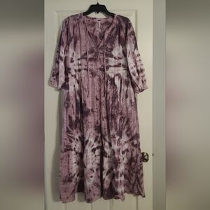 YFB Purple Tie Dye Oversize Maxi Dress 100% Cotton With Pockets